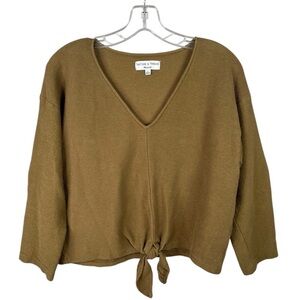 Texture & Thread Madewell Tie front Long Sleeve Top Large in Asparagus Olive